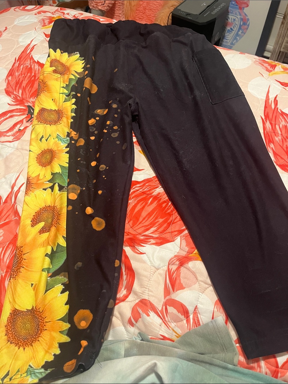 Black Jogger Pants with Sunflower Print